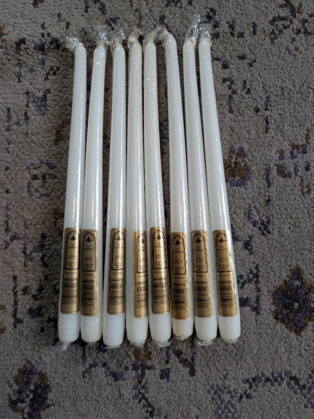 Set of 8 Victory Candles White 12" Taper Candles Made in USA UNUSED UNOPEN